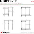ClosetMaid ShelfTrack Wire Closet Organizer System, Adjustable from 4 to 6 Ft., With Shelves, Clothes Rods, Hardware, Durable Steel, Satin Chrome