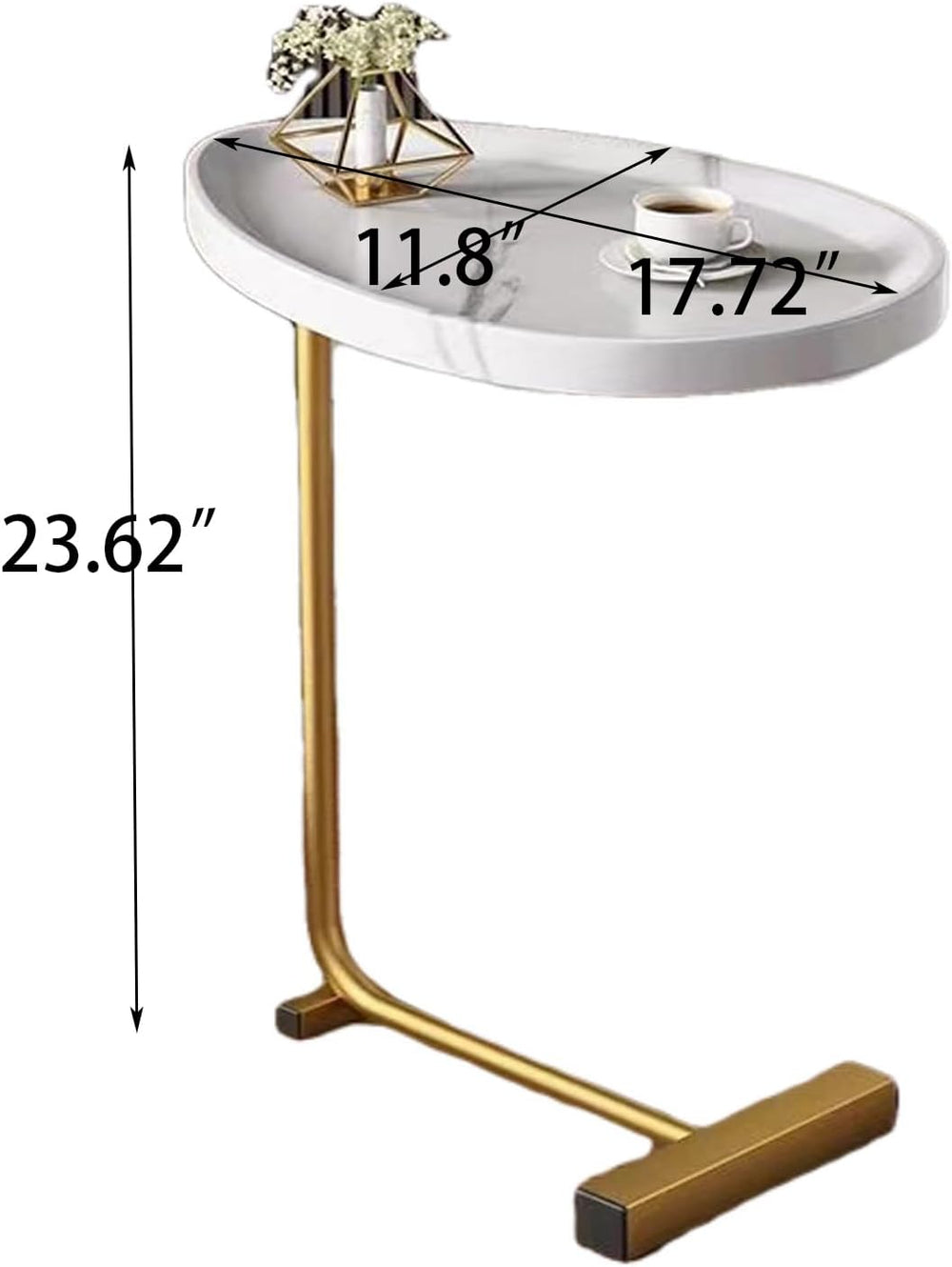 C-Shaped End Table, Small Side Table for Couch, Sofa Table with Metal Frame T...
