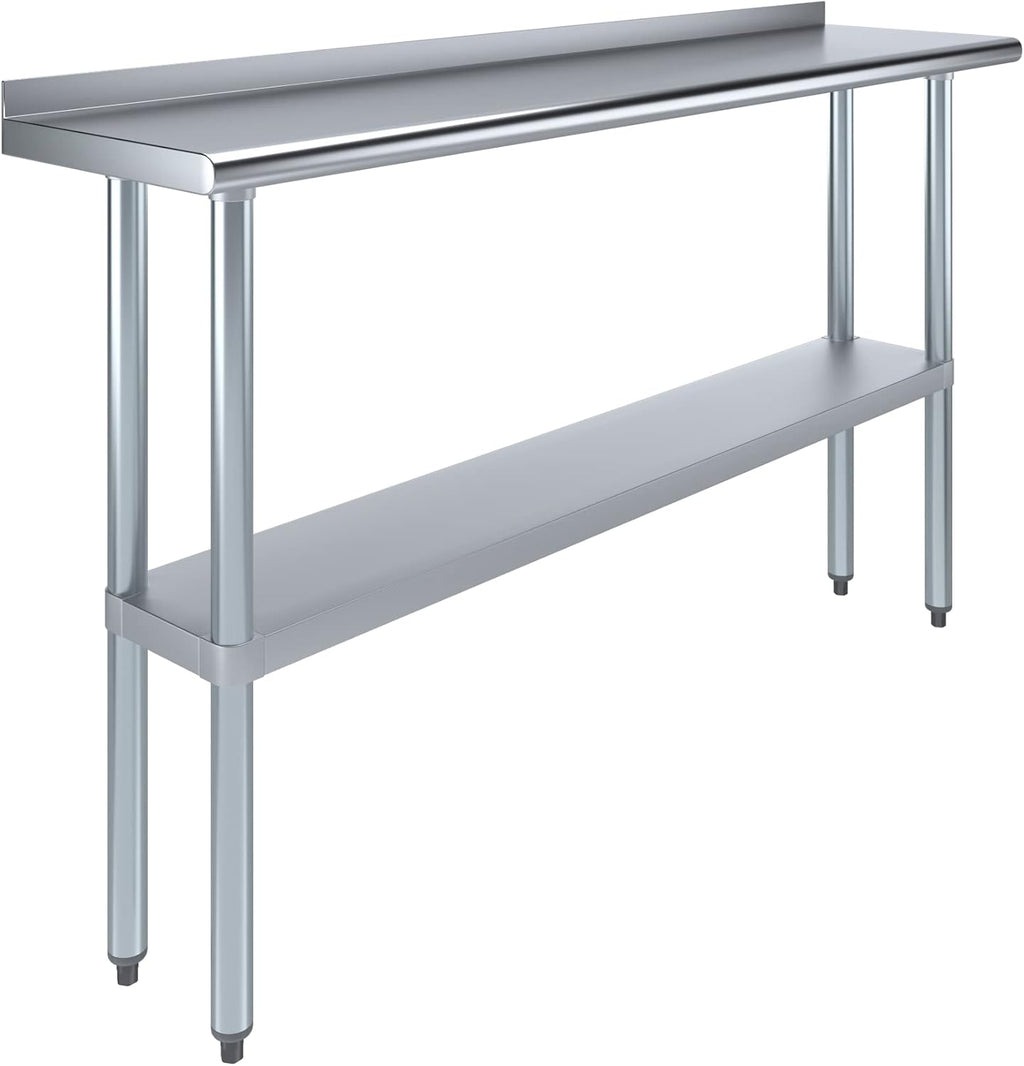 AmGood 14 in. x 60 in. Stainless Steel Work Table with 1.5 in. Backsplash | Metal Kitchen Food Prep Table
