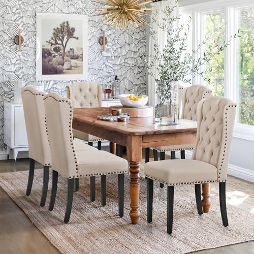 Yaheetech Upholstered Dining Chairs Set of 4 Button Tufted Chairs Beige