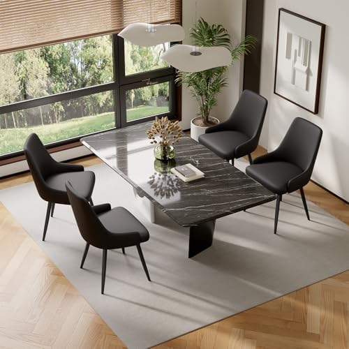 Faux Leather Chairs Set of 2, Waterproof Padded Seat,Black