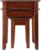 Pemberly Row 3-Piece Rectangular Solid Wood Nesting Tables, Antique Walnut Finish, Space-Saving Design, Rounded Tops and Tapered Legs, Living Room or Display Use
