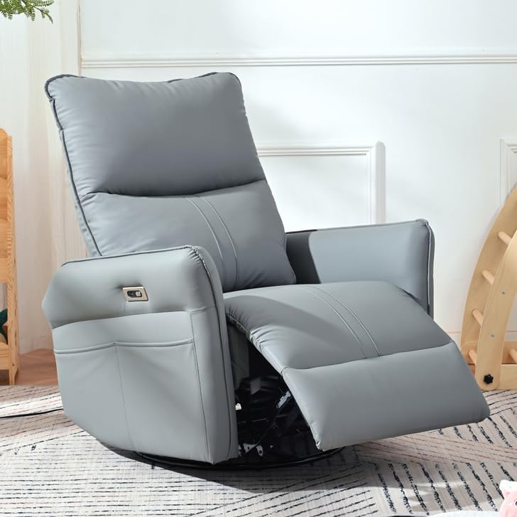 Power Swivel Rocker Recliner Chair with USB Charging Port | PU leather, 270° ...