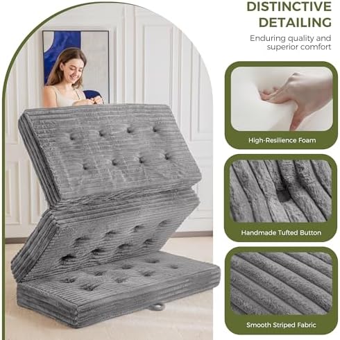 MAXYOYO Folding Sofa Couch Bed, 6 Inch Tri-Fold Floor Sofa Bed, Folding Mattr...