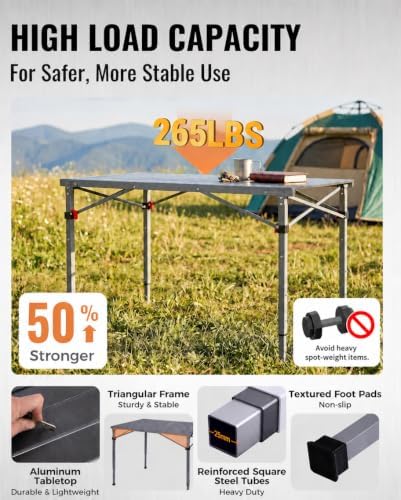 KingCamp 265lbs Adjustable Camping Table Foldable, Aluminum Camp Table