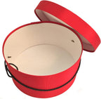 Sarah's Hat Boxes Classic Red Hat Box – 16.75" x 8.5" (Dia. x Ht.) Handmade in USA – Odorless Non-Toxic Adhesive, Cording Handle – Premium Storage for Hats & Accessories