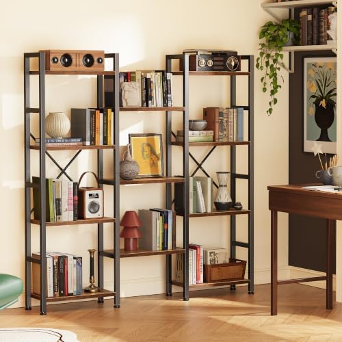 Huuger 4 Tier Bookshelf, 55'' Tall Bookcase, 11 Open Shelves, Rustic ...
