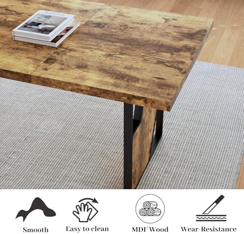 HIPIHOM 70.8" Wooden Dining Table with 2 Benches Kitchen Table and Chairs
