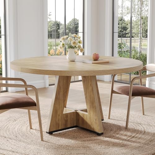 LITTLE TREE Round Dining Table for 4-6 People, 47 Inches Dining Room Table wi...