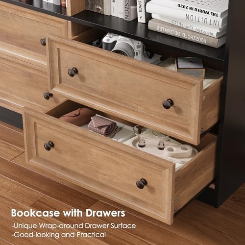 FINETONES 71" Tall Bookshelf with 4 Drawers Large Bookshelf Office Bookcase