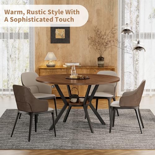 42" Round Dining Table for 4, Farmhouse Kitchen Table with Storage, Spac...