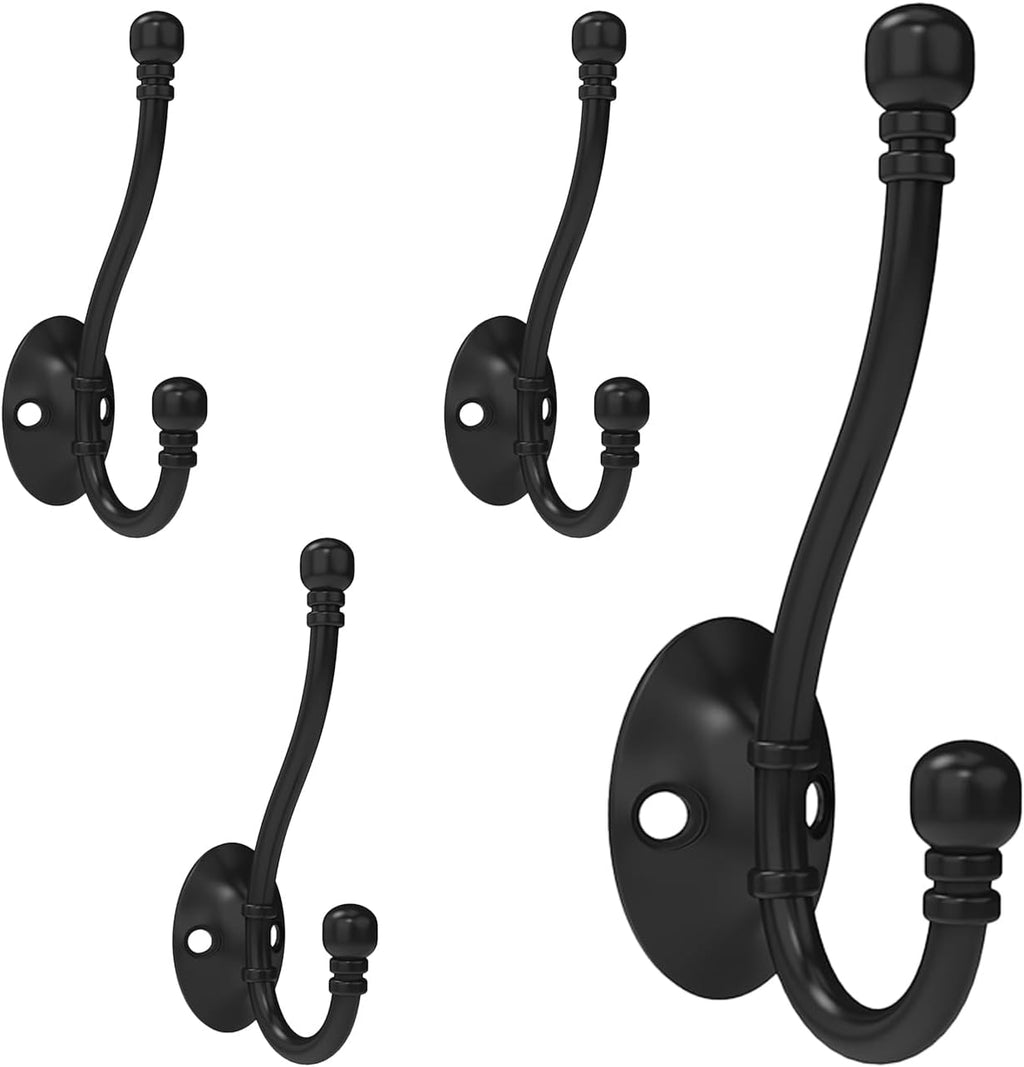 4 Pack Heavy Duty Wall Hooks for Hanging, Metal Coat Hooks Wall Mount, Easy to Install, Ideal for Living Room, Bathroom, Kitchen, Bedroom (Black)