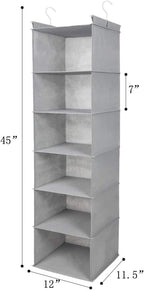 MAX Houser 6 Tier Shelf Hanging Closet Organizer, Closet Hanging Shelf with 2 Sturdy Hooks for Storage, Foldable (Light Grey)