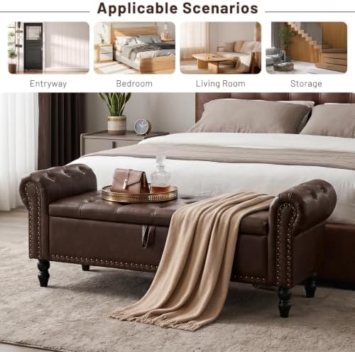 Furniliving 51” End of Bed Storage Bench, Bedroom Bench with Button-Tufted, U...