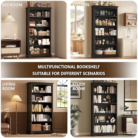 TVU 5-Tier Wooden Bookshelf, 31.5" W x 65" H ×9.9" D Bookshelf...