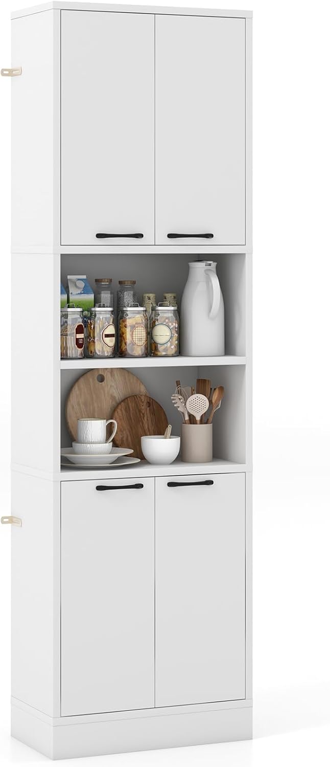 Giantex Kitchen Pantry Cabinet, 75” Tall Freestanding Cupboard with Doors &am...