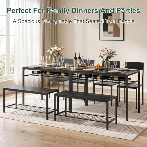 VECELO Kitchen Dining Room Table with 2 Chairs & Bench, Compact Space-Sav...