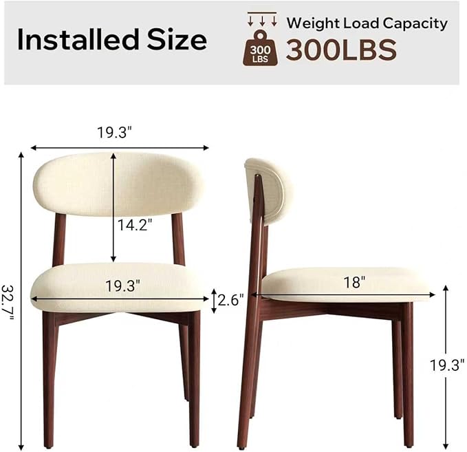 Wooden Dining Chair Set of 6, Modern Dining Chairs with with Curved Back, Fabric Upholstered Kitchen Dining Room Chairs with Adjustable Legs for Farmhouse Dining Living Room,Beige
