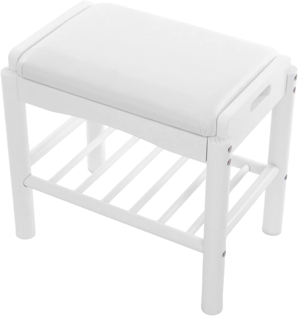 Shoe Bench with Cushion, 2-Tier Bamboo Shoe Rack Bench, Entryway Shoe Storage...