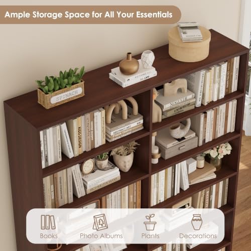 FACBOTALL 83.7" Tall Bookshelf Bookcase, 7-Tier Double Bookshelves, Cherry