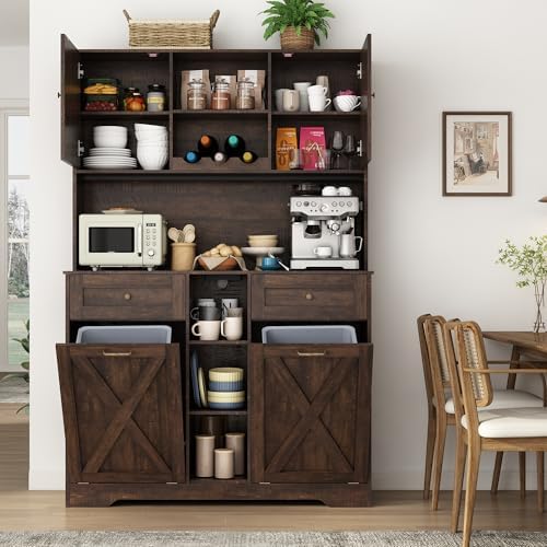 71" Tall 47"Wide Kitchen Pantry Storage Cabinet with Power Outlets,...