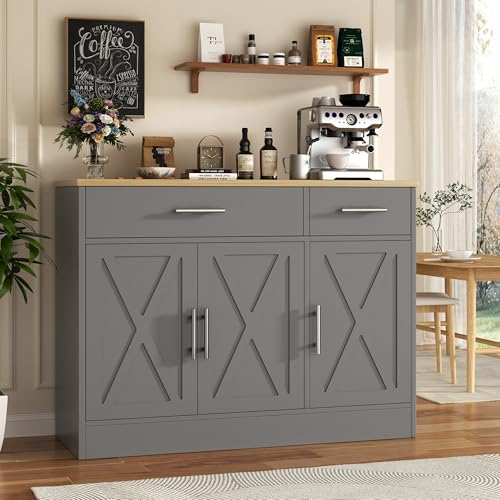 Vongrasig 43" Farmhouse Buffet Cabinet with Storage, Dark Grey