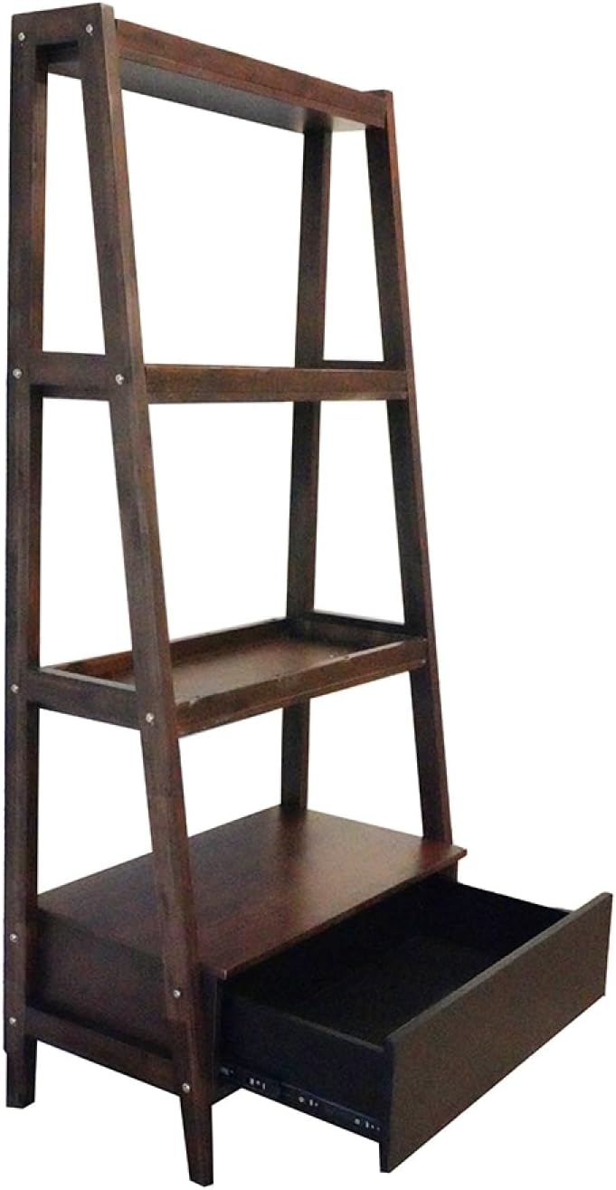 Geelife 32X17X68 Ladder Shelf - Solid Wood+MDF Wood+Brown - Space-Saving Ladder Display - Versatile Indoor Use