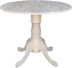 IC International Concepts 36" Dual Drop Leaf Dining Table Solid Real Wood, Sturdy Parawood, 36"W x 36"D x 30"H, DIY, Paint/Stain Ready, Unfinished