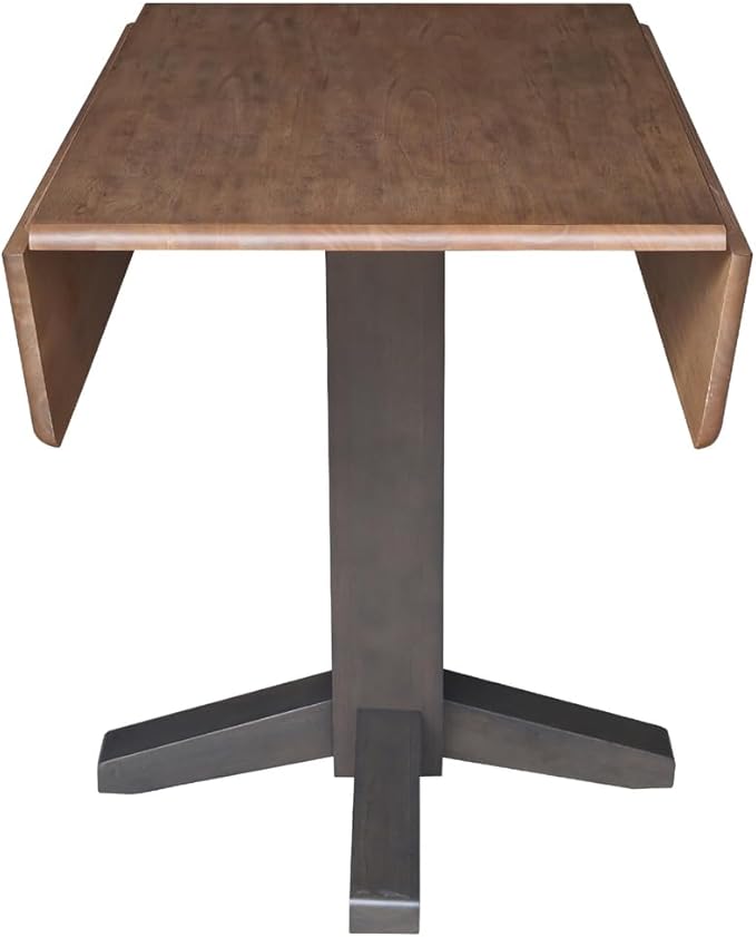 IC International Concepts Solid Wood 36" Square Dual Drop Leaf Dining Table, Hickory/Washed Coal