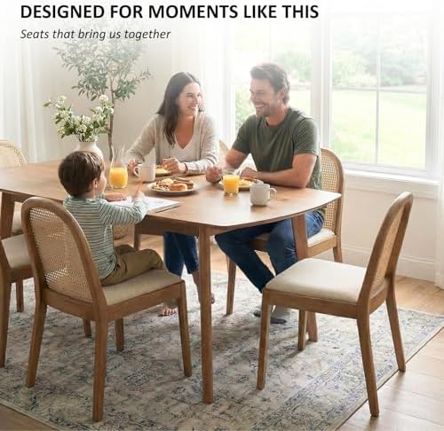 Ya-Home Mid Century Dining Chairs Set of 2, Accent Rattan Linen Fabric Side C...