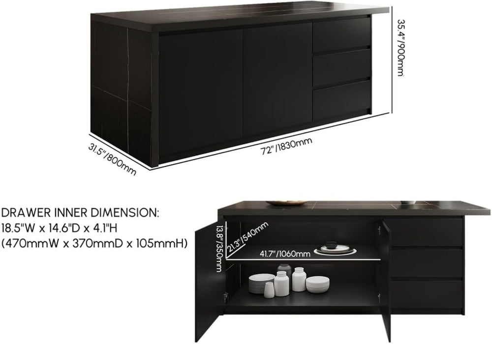 homary Kitchen Island with Storage & Wine Rack, 72" Modern Black Kit...