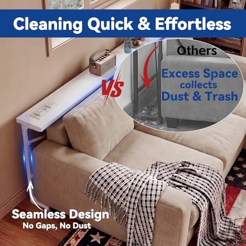 78.8inch Adjustable Height Narrow Sofa Side Table with 2 Power Outlets, Couch...