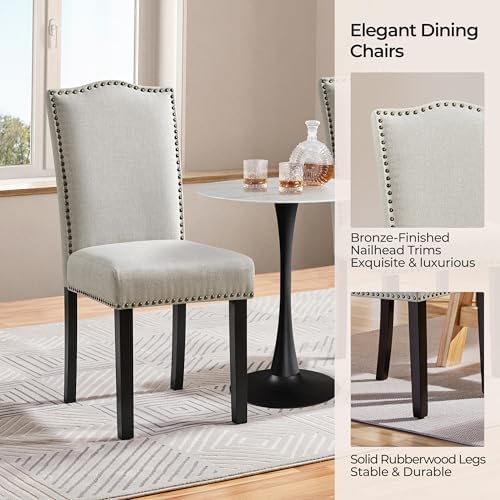 Yaheetech Dining Chairs Set of 6 Upholstered High Back Kitchen Chairs Beige