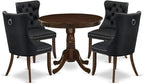 East West Furniture ANDA5-AWA-12 5 Piece Kitchen Table Set Includes a Round Dining Table with Pedestal and 4 Polyester Fabric Upholstered Parson Chairs, 36x36 Inch, Antique Walnut