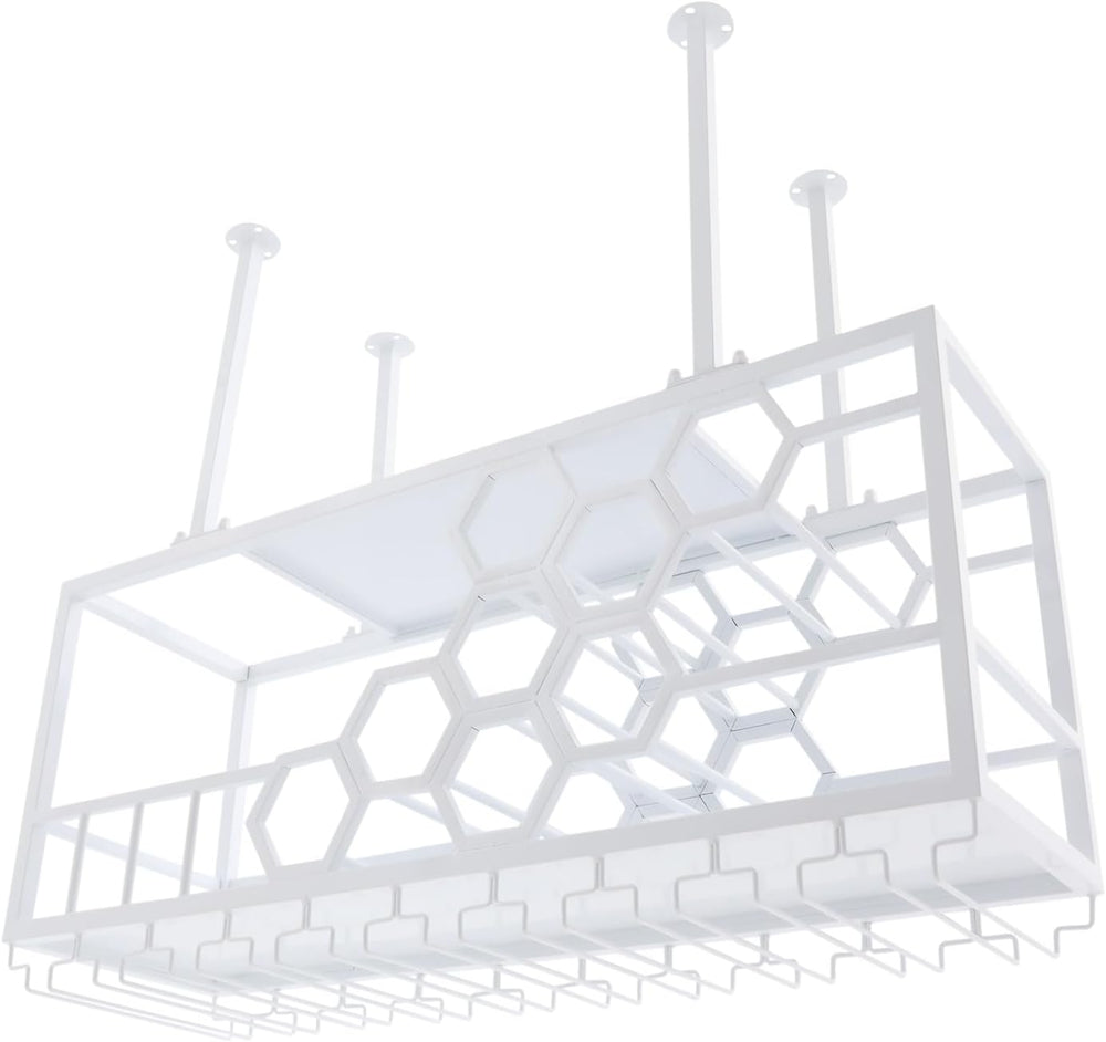 Ceiling Wine Glass Rack, 39" Hanging Wine Rack with Glass Holder and She...