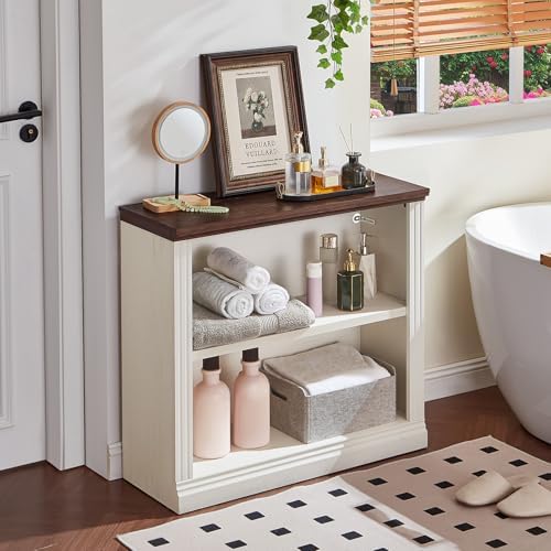 RWYHG 30" White Small Bookcase, 2 Tier Farmhouse Wooden Short Book Shelf