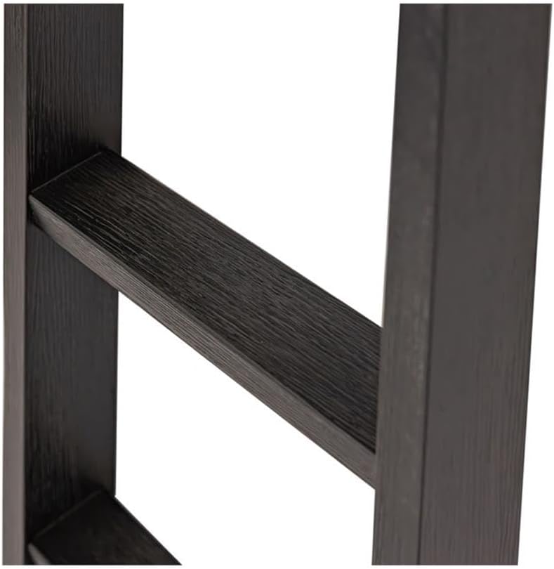 Pemberly Row Decorative Solid Wood Library Ladder, 75.5 in Tall, Black Finish, Metal Hooks, Refreshed Traditional Style, Versatile Home Office or Living Room Accent