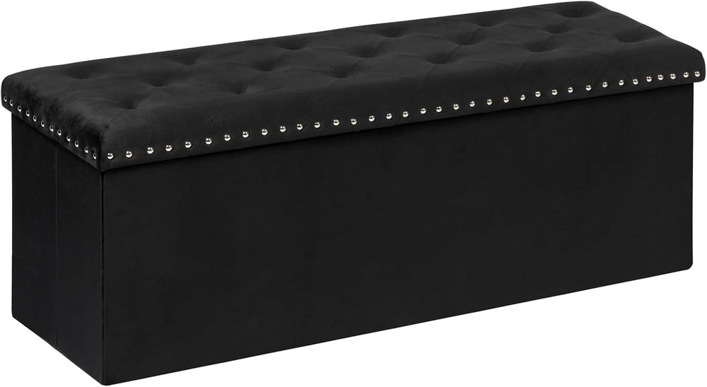 PINPLUS Folding Storage Ottoman Bench, Black Velvet | Large Storage Chest wit...