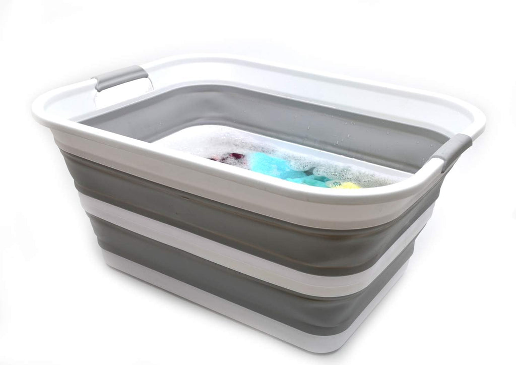 SAMMART 42L Collapsible Plastic Laundry Basket - Foldable Pop Up Storage Container/Organizer - Portable Washing Tub - Space Saving Hamper/Basket (Grey, 1)