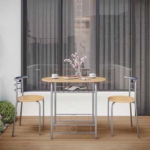 Yaheetech 3 Piece Dining Table Set for 2, Small Table and Chairs, Natural