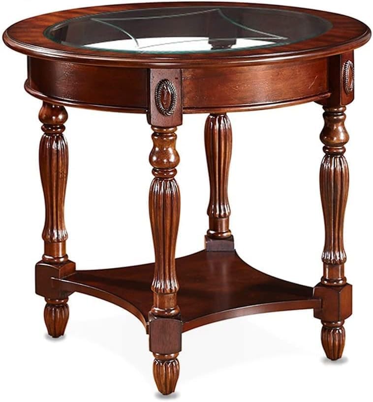 Traditional Solid Wood Oval End Table with Tempered Glass Top. Side Table for...