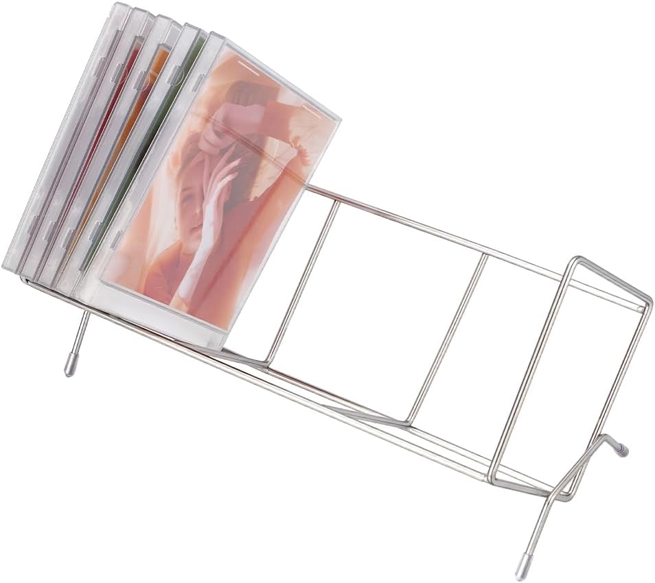 AHANDMAKER CD Storage Rack Organizer for DVDs and CDs Stainless Steel Wire Rack Display Holder for Music Movie Discs Game Cases Studio Home Office Use Multimedia Entertainment, Holds 30 Jewel Cases