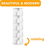 SpaceAid 5 Tier Rotating Bookshelf Tower, Spinning Bookcase Lazy Susan, Revolving 360 Book Shelf Storage Round Carousel, Vertical Rotate Turning Spiral Corner Organizer, White