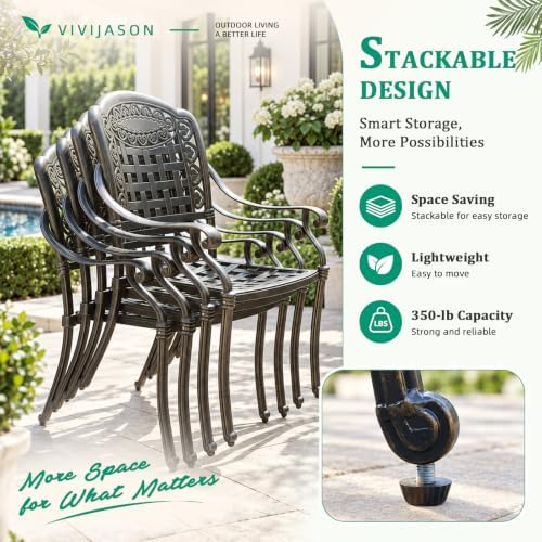 VIVIJASON 5-Piece Outdoor Patio Furniture Dining Set, All-Weather Cast Alumin...