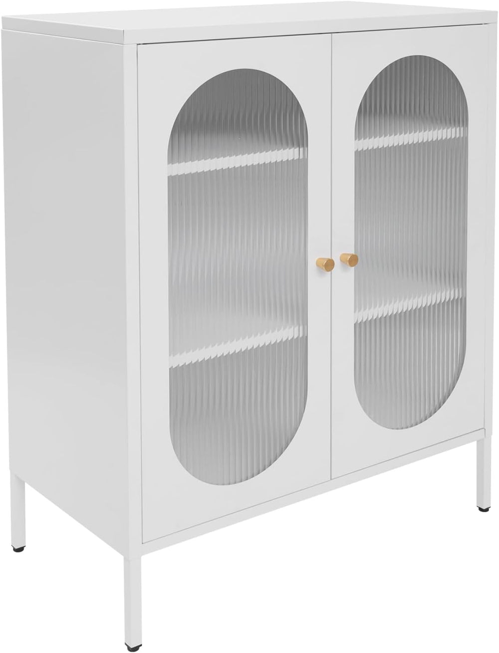 Accent Cabinet with Glass Doors – 3 Tier Storage, Modern Coffee Bar Station P...