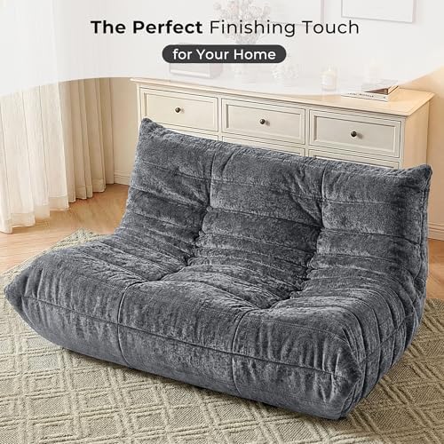 HABUTWAY Giant Bean Bag Chairs Loveseat for Adults,2 Seater,Grey | Loveseat F...