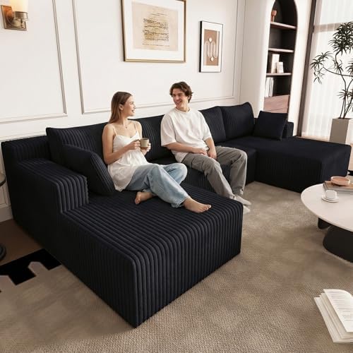 124" U-Shape Cloud Couch, Modern Modular Sectional U-Shape Sofa, Corduro...