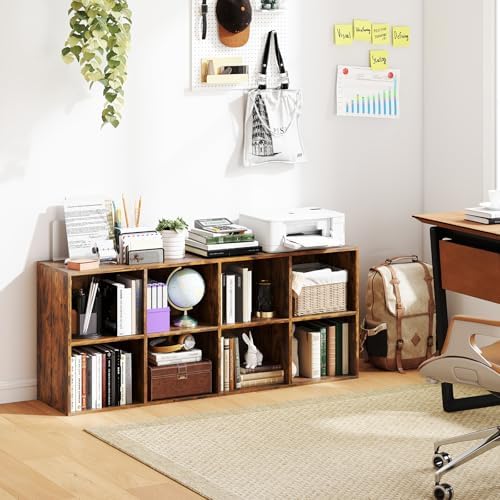 Tangkula 8-Cube Bookcase, Large Floor Standing Horizontal Bookshelf with 8 Op...
