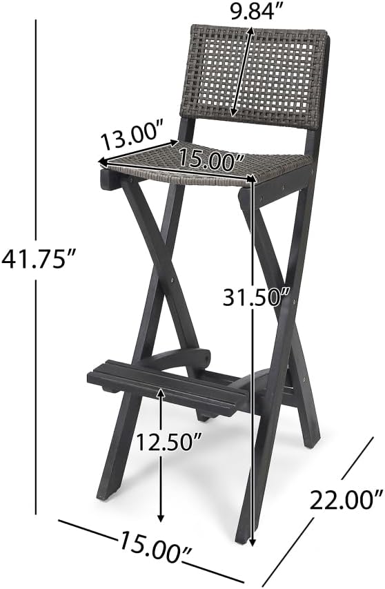 Saiveina 41.75" Outdoor Folding Acacia Wood Barstools with PE Rattan Bac...