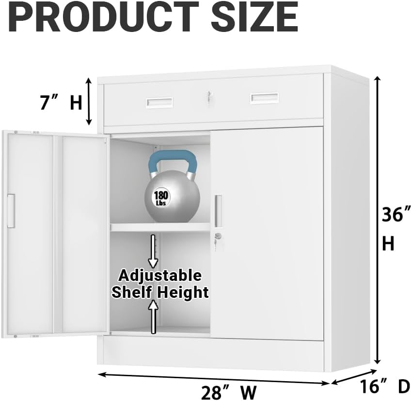 CJF Metal Storage Cabinet, Locking Storage Cabinet with 1 Drawer and Adjustab...
